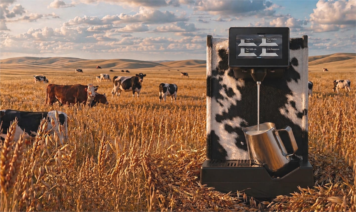 HeyMilky induction milk station in a field beside a cow